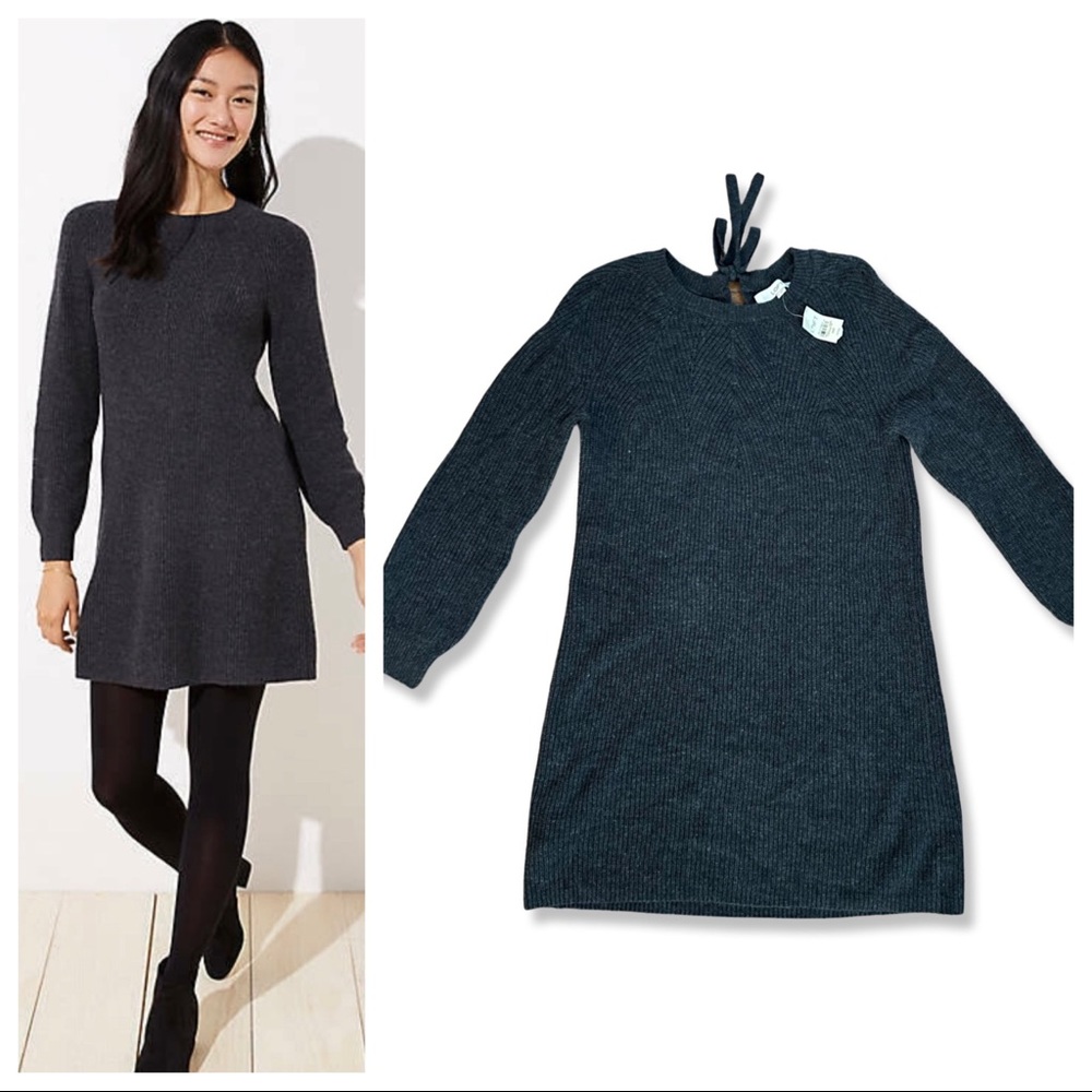 NEW with tags Ann Taylor LOFT tie back sweater dress in gray